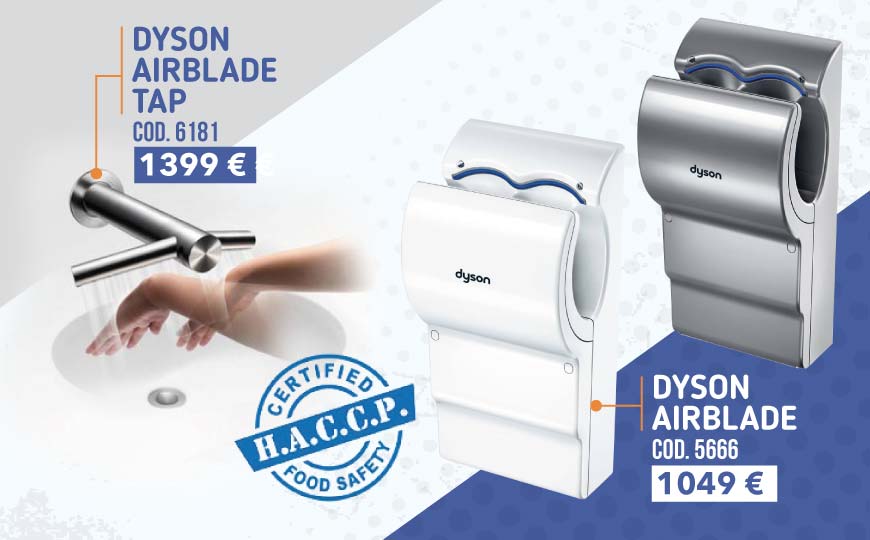 Secador de mãos Dyson Airblade e Airblade Tap, certificados pelas normas HACCP