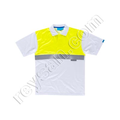 CAMISA PÓLO DE ALTA VISIBILIDADE BRANCO-AMARELO