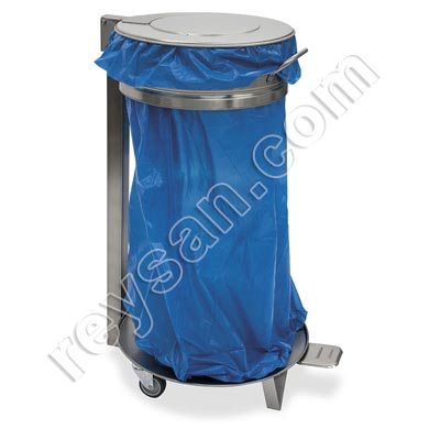 SUPORTE PARA SACOS DE AÇO INOX COM TAMPA E RODAS